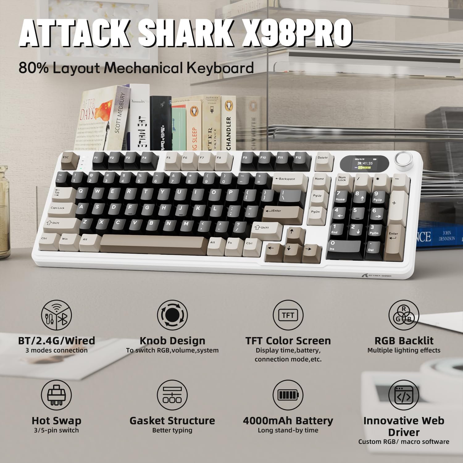 Keyboard Gaming Mac - ATTACK SHARK X98Pro 무선 기계식 키보드(스크린