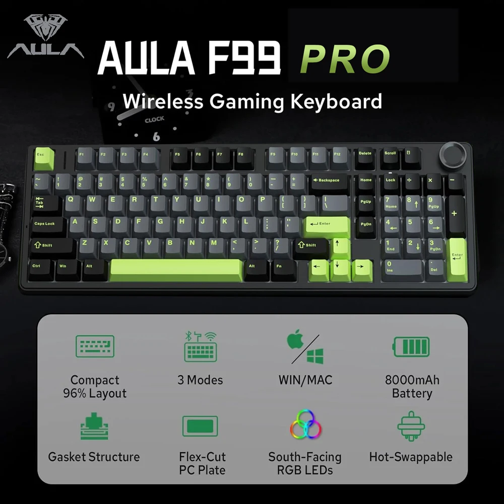 Gaming Keyboard Thocky - AULA F99PRO 게임용 기계식 키보드 99